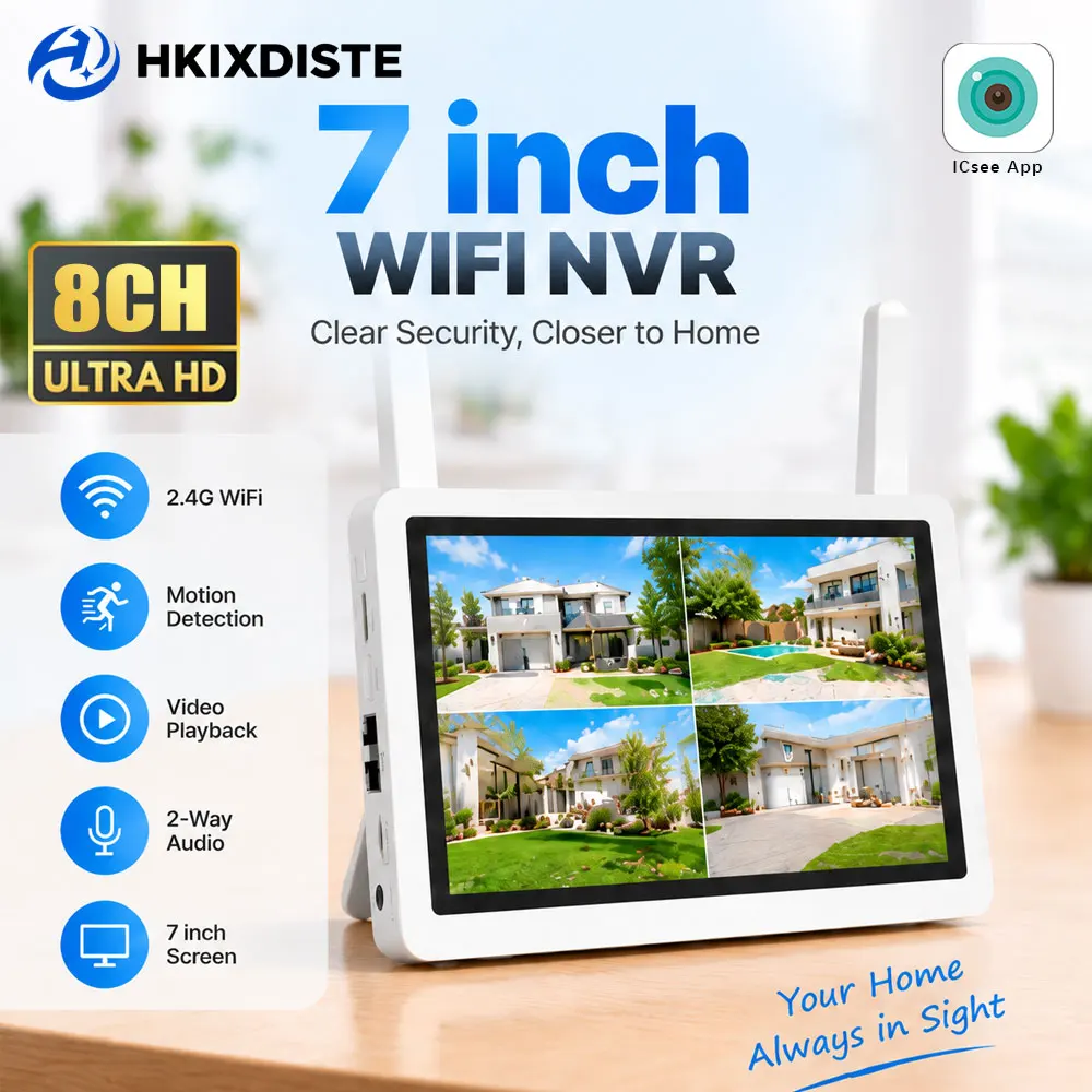 Home Security And Camera Systems - 7 Zoll 8CH 5MP WLAN NVR