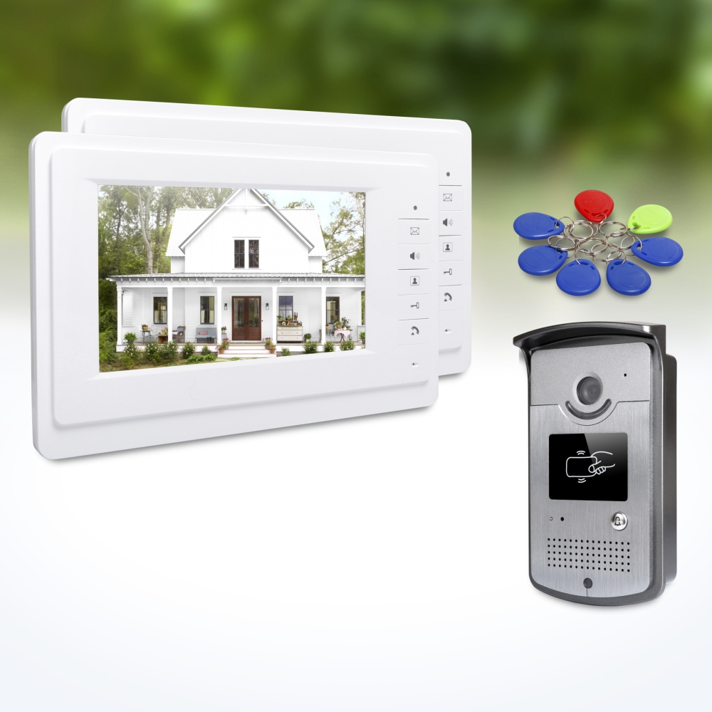 Home Security Outdoor Camera System - 1 Außenkamera 2 Innenmonitore 7-Zoll-Video-Türsprechanlage Schlüsselanhänger