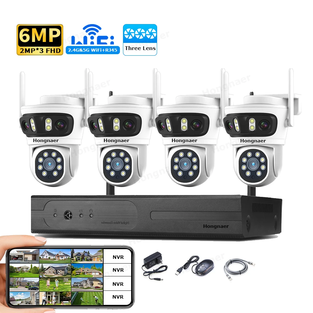 Home Security Kit With Camera - 2026 Hongnaer 6MP 4CH 3-Linsen 2.4G