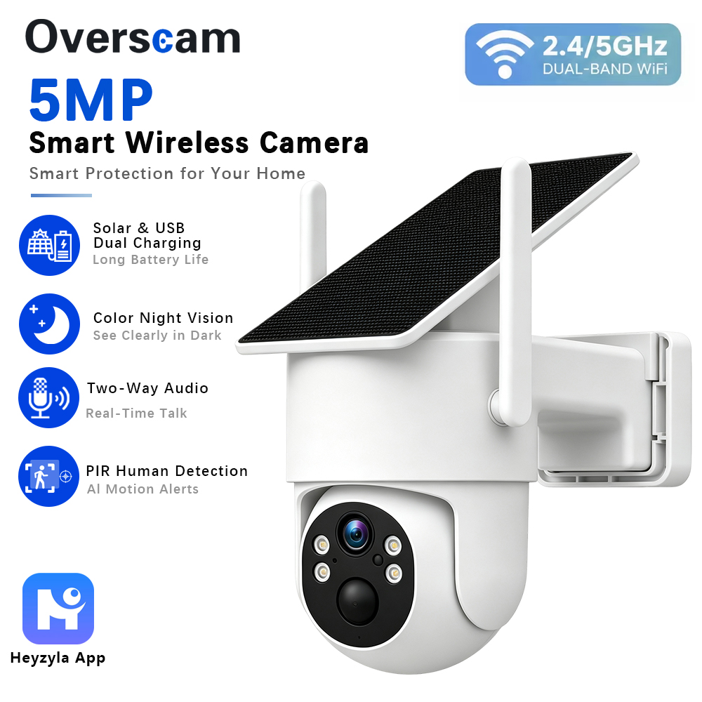 Home Security Outdoor Camera System - 5MP Solarbetriebene PTZ-Kamera für drahtlose Außenüberwachung