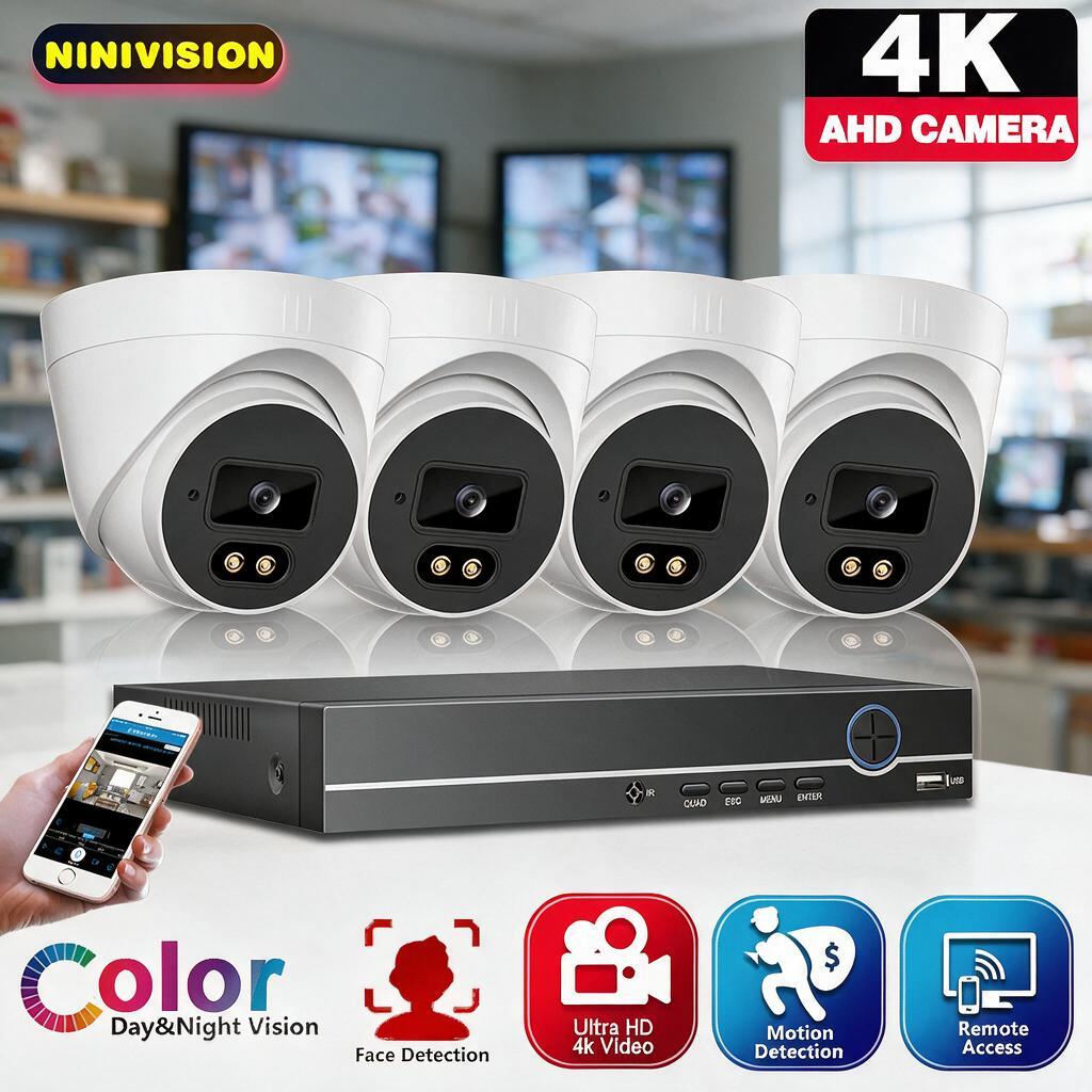 Home Security Kit With Camera - 4-Kanal 4K AHD Dome-Kamera Sicherheitssystem-Set DVR