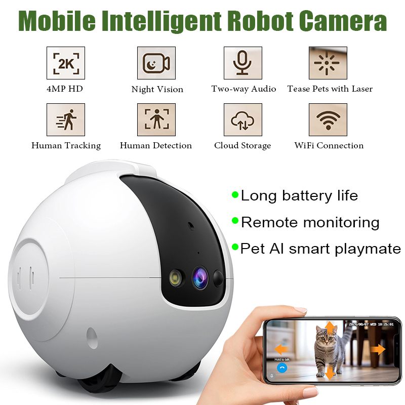 Home Security Robot Dog - Heimüberwachungskamera Mobiler Intelligenter Roboter-Kamera 4MP Hochauflösende