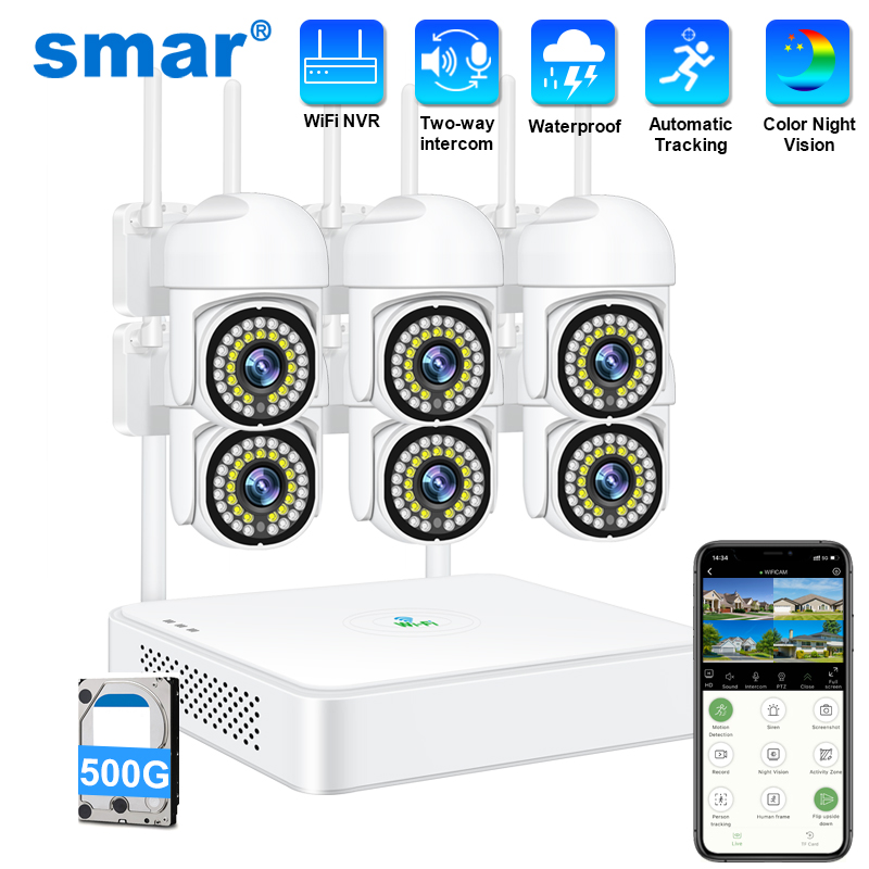 Home Security Kit With Camera - Smar 3MP Kabelloses CCTV-Sicherheitskamerasystem PTZ WLAN